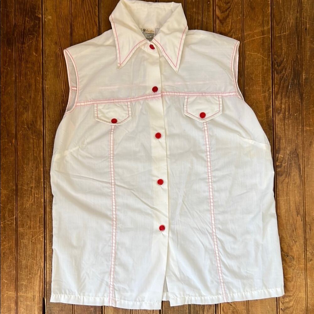 Women’s Vintage 1970s shirt top western style sleeveless White size medium